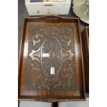 Arts & Crafts carved solid oak tray