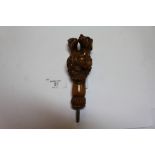 Carved wood parasol handle - 3 dogs heads