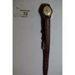 Ladies Omega gold plated metal cased wristwatch, movement No. 29592104, with later red leather