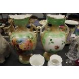 Pair of 19th Century hand painted vases, slight damage, stamped