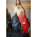 Plaster Christ figure and 2 gnomes A/F