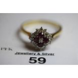 18ct gold diamond and ruby cluster ring