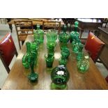 Box of green glass items