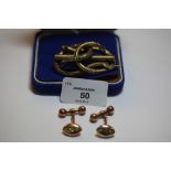 Pair of 9ct gold cufflinks and pinchbeck brooch