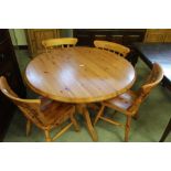 Pine circular table and chairs