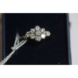 18ct gold mounted diamond cluster ring, approx 1.2ct, ring size L/M