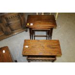 Nest of oak tables and magazine rack