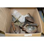 Box of copper kettles etc