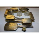 Silver backed 5 piece dressing table set, 2 backed brushes amd 3 other items, silver egg cup and