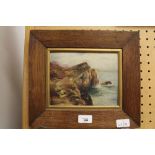 Oak framed oil on board-coastal scene