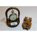 Carrs Carlisle arcade lever pocket watch and stand and Black Forest watch holder