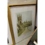 Richard Beer coloured etching Magdalen Bridge