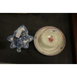 New Hall style saucer, tea bowl & pearl ware pickle dish