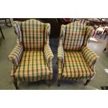 Pair of Tartan Covered Armchairs