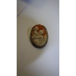 White Metal Mounted Shell Cameo Brooch - Water Carrier