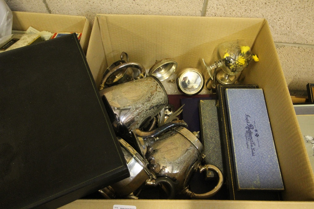 Box of mixed plated cutlery, etc.