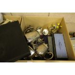 Box of mixed plated cutlery, etc.