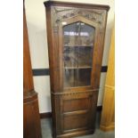 Carved Oak Corner Cabinet, part glazed