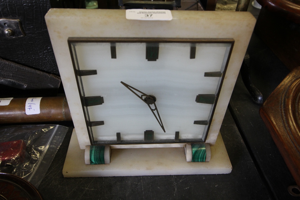 1930's White Onyx & Malachite Mantle Clock - Image 2 of 3