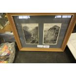 Framed group of two Lakes postcards - 'Wastwater from the Top of Great Gable' and 'Sty Head Pass and