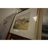 J Wallace Black watercolour, cottages, framed
