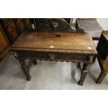 Victorian carved oak hall table, Gothic style