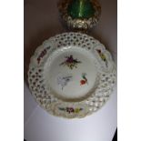 Meissen (stamped) lattice plate and candlestick