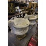 2 garden urns and 2 sack planters