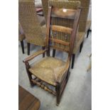 19th Century Rush Seated Elm Rocking Chair