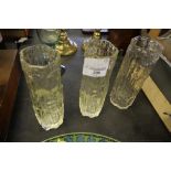 Three Whitefriars style clear bark effect vases