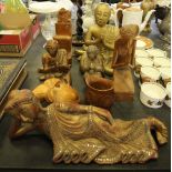 Three Thai Buddha figures and other items