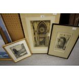 3 Etchings - 1 B F Gribble, 1 E Sharland, Notre Dame, 1 x unknown