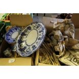 Two boxes of blue and white china