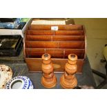 Antique Letter Rack & Treen Candlesticks