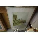 Richard Beer coloured etching Magdalen Bridge