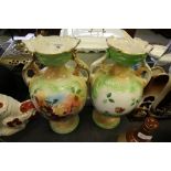 Pair of 19th Century hand painted vases, slight damage, stamped