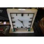 1930's White Onyx & Malachite Mantle Clock