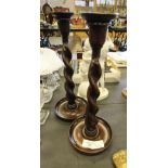 Pair of oak candlesticks