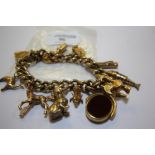 9ct Gold & Yellow Metal Charm Bracelet 78g