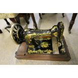 C19th Singer Sewing Machine with Lid & Box Containing parts for Singer Machines