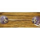 9ct mounted purple quartz and seed pearl Scarf pin, 7.5cm long