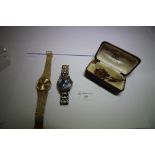 9ct gold ladies wristwatch with a 9ct expanding strap (A/F) and 2 other watches