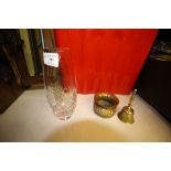 Edinburgh crystal vase and 2 brass items