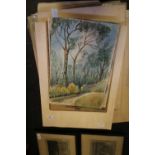 Large quantity of unframed watercolours and prints