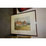 J Wallace Black watercolour, cottages, framed