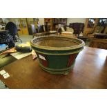 Balinese green and red painted wicker basket