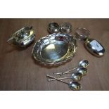 Mixed lot of silver, spoons, bonbon dish, mustard pot, (10 items) Chester 1899 etc