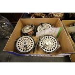 4 vintage Intrepid Gearfly fly reels, most with fly line fitted