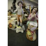 19th Century Staffordshire pottery figure and one other porcelain figure (A/F)