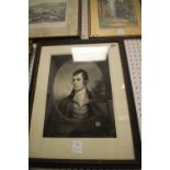 W. Walker - engraving - Robert Burns, framed, faded Robert Dunthorne labels verso